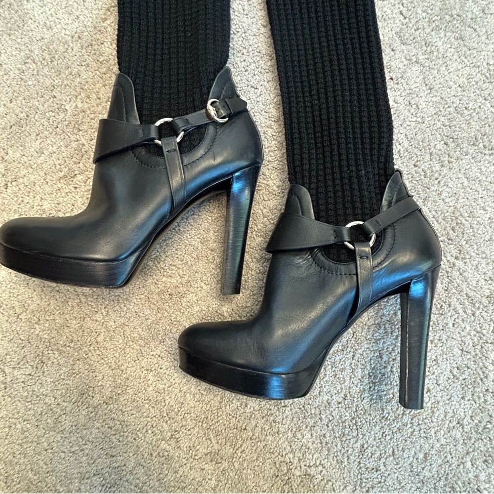 Gucci black wool knit over the knee sock harness boots leather platform 39.5 - Picture 6 of 12